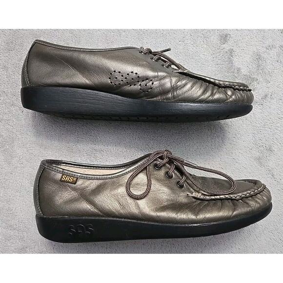 SAS Tripad Metallic Pewter Grey Siesta Lace-up Casual Moc Shoes, size 7 Narrow - Picture 6 of 11